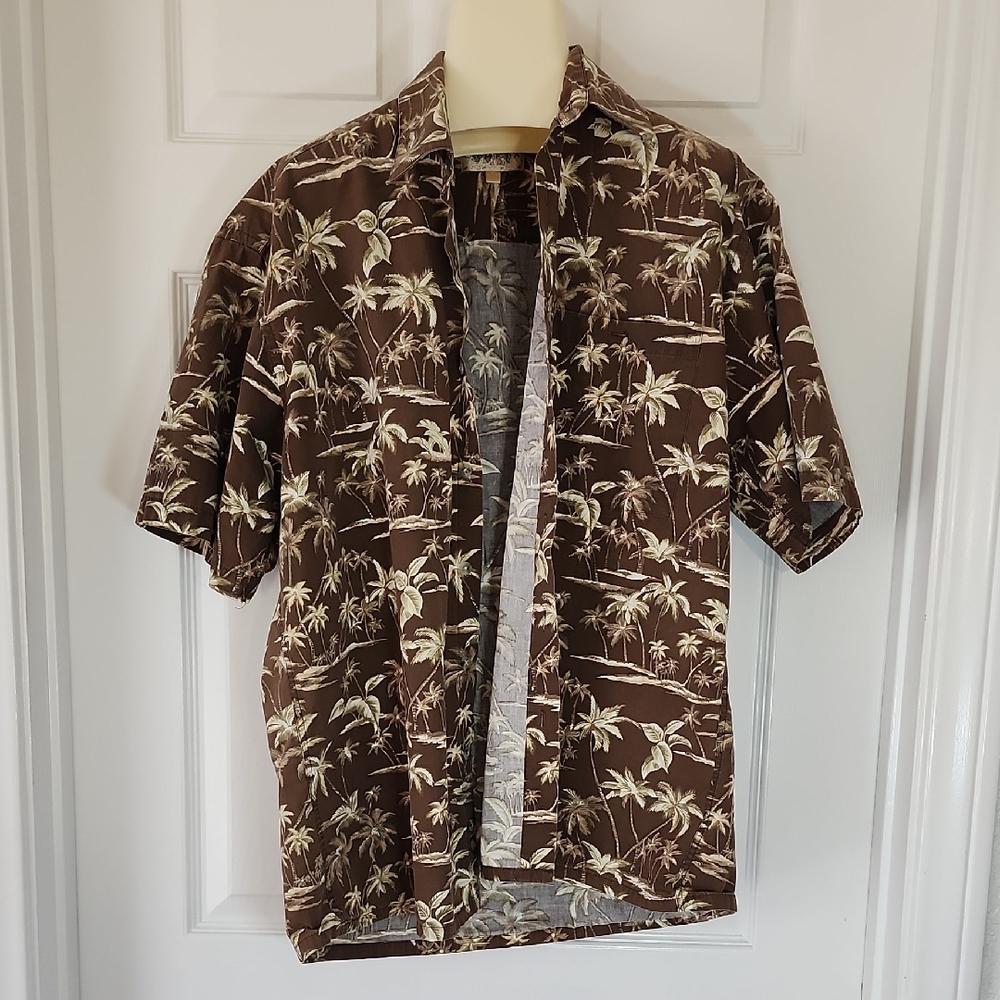 Vintage Campia Moda Brown Palm Print Men's Shirt- Size M, Island Vibes, Hawaiian